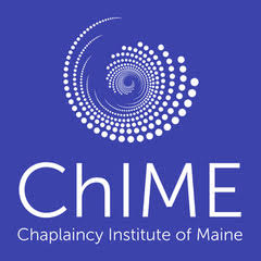 Logo of Chaplaincy Institute of Maine (ChIME) showing a spiral design made of white dots on a blue background, embodying the essence of a Center for Faith and Spirituality. Saint Joseph's College of Maine