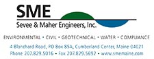 Logo of Sevee & Maher Engineers, Inc. with text detailing their services: Environmental, Civil, Geotechnical, Water, Compliance, and foundation support. Contact information includes phone number, fax number, and website URL. Saint Joseph's College of Maine