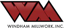 Logo of Windham Millwork, Inc. featuring stylized red and black "WM" initials above the company name in black text, symbolizing their strong foundation support in the industry. Saint Joseph's College of Maine